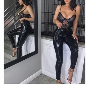 Black latex stretchy high waist pants